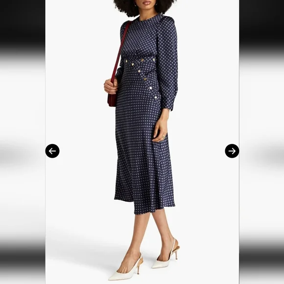 Sandro Midnight Blue Patterned Long Sleeve Dress - Picture 1 of 11